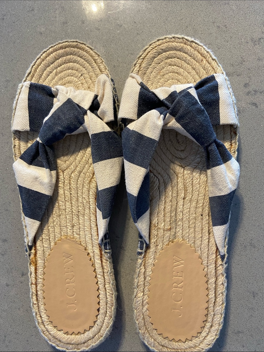 J. Crew Navy and White Striped Knot Espadrille Slides